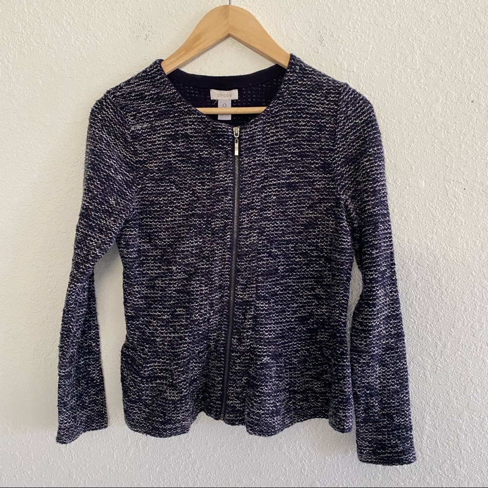CHICO’S Tweed Peplum Knit Jacket Size 0